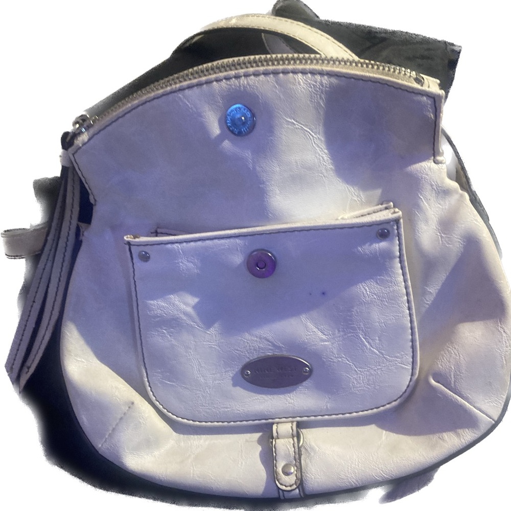 Women's White Leather Shoulder Bag with Front Pocket by Nine West